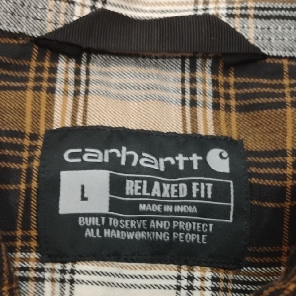 Carhartt Men's Casual Brown and White Plaid Shirt - Picture 2 of 5